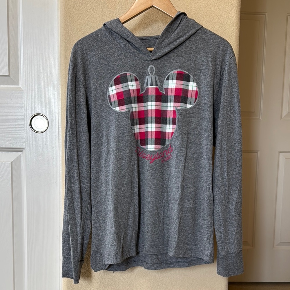 Disney Gray and Pink Plaid Christmas Ornament Hoodie